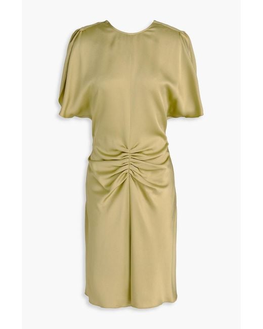 Victoria Beckham Green Gathered Satin-Crepe Mini Dress