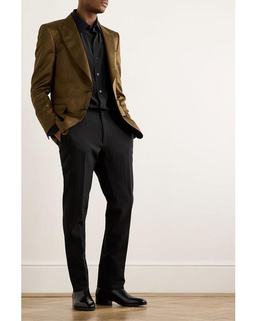 Tom Ford Black Straight-Leg Striped Mohair And Wool-Blend Pants for men