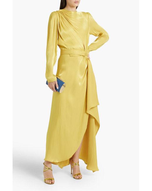 Costarellos Yellow Belted Cutout Crepe De Chine Maxi Dress