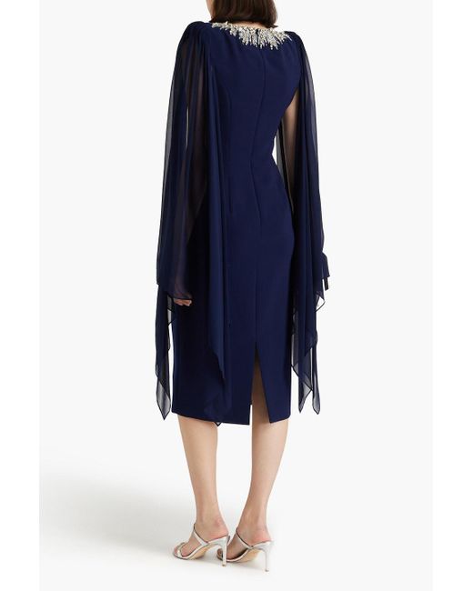 Jenny Packham Blue Embellished Crepe And Silk-chiffon Midi Dress