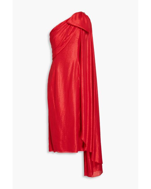 Jenny Packham Red Midikleid aus lamé mit asymmetrischer schulterpartie und schleife