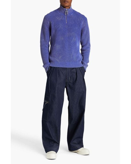 J.W. Anderson Blue Faded Ribbed Cotton Half-zip Sweater for men