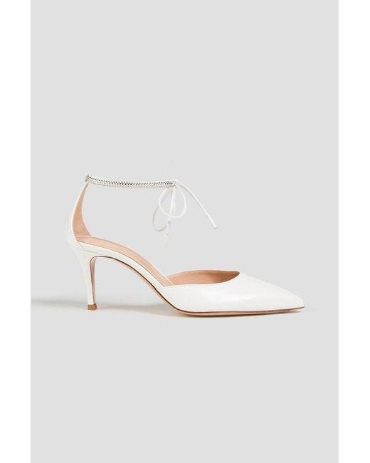 Gianvito Rossi White Montecarlo D'Orsay Crystal-Embellished Leather Pumps