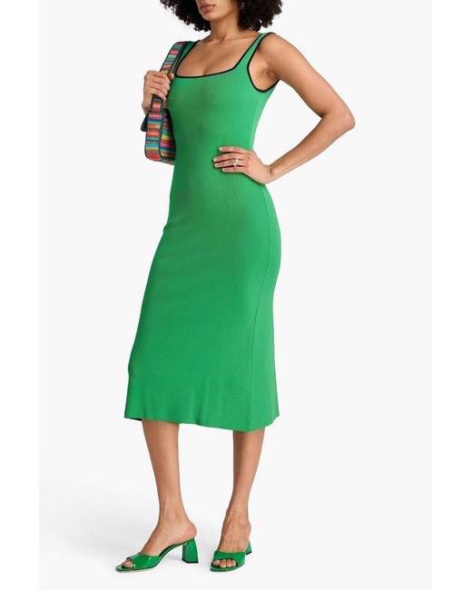 Staud Green Paityn Stretch-Knit Midi Dress