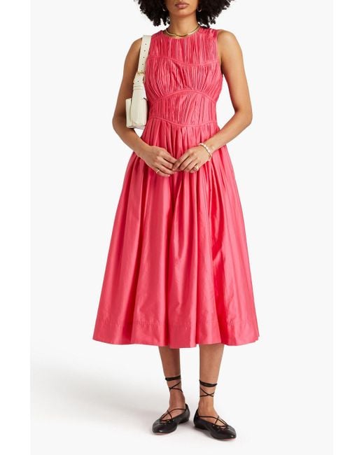 Aje. Red Nya Pleated Cotton-taffeta Midi Dress