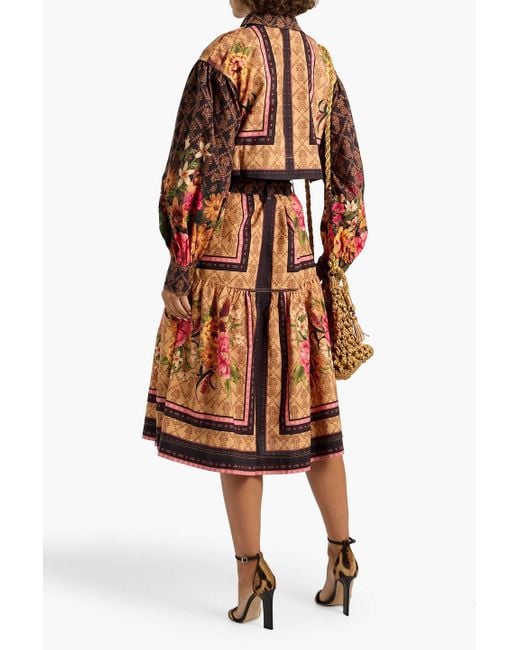 Farm Rio Orange Printed Cotton-Poplin Midi Shirt Dress