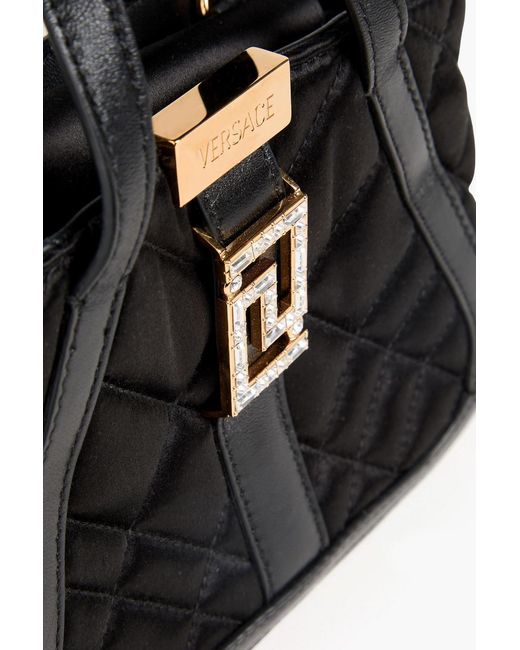 Versace Black Greca Goddess Quilted Satin Tote