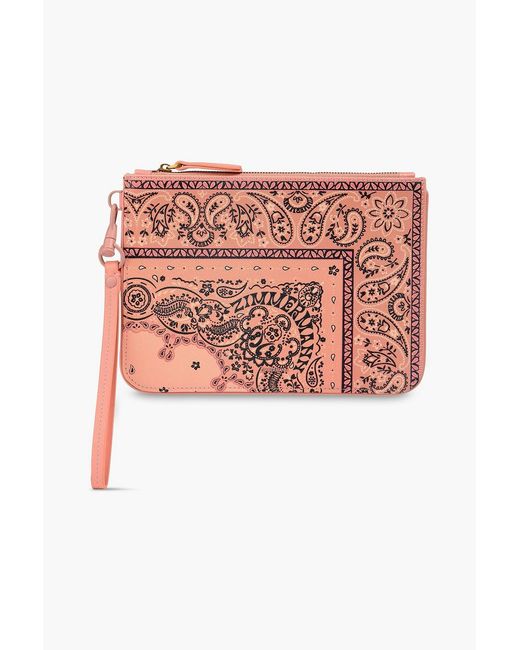 Zimmermann Pink Paisley-Print Pebbled-Leather Pouch