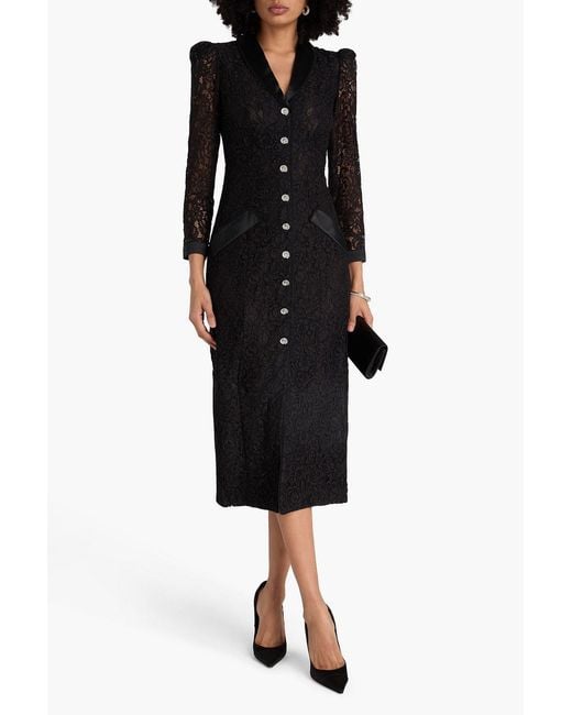Saloni Black Lulu Corded Lace Midi Dress