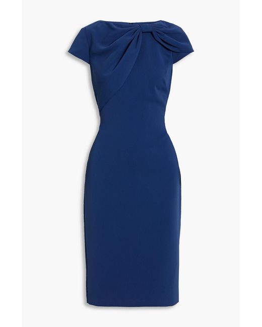 Badgley Mischka Blue Bow-embellished Crepe Dress