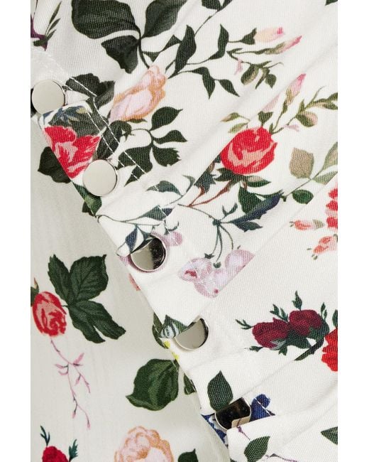 Rabanne White Gerafftes oberteil aus stretch-jersey mit floralem print