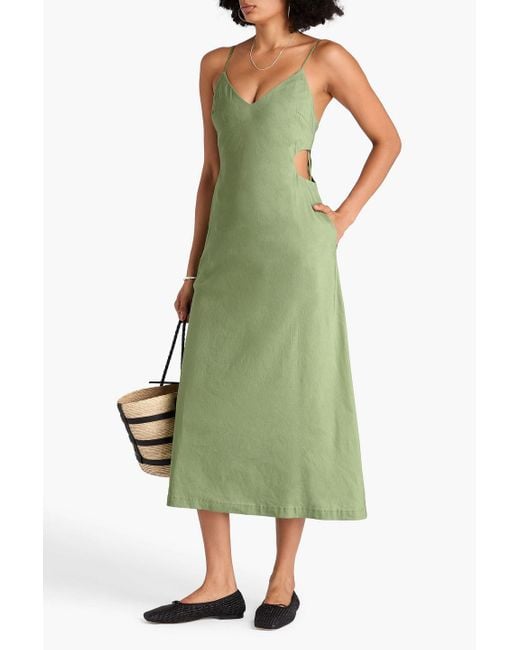 Jonathan Simkhai Green Giulia Convertible Wrap-Effect Cutout Linen-Blend Midi Dress