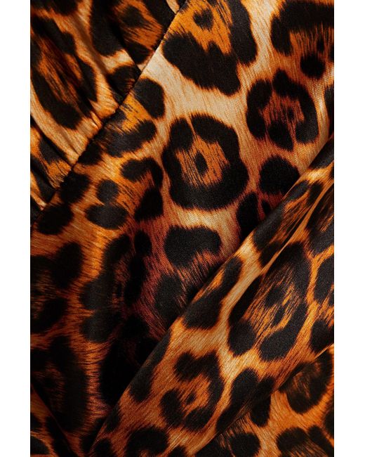Paul Joe Gathered Leopard Print Silk Satin Midi Dress In Animal Print Brown Lyst