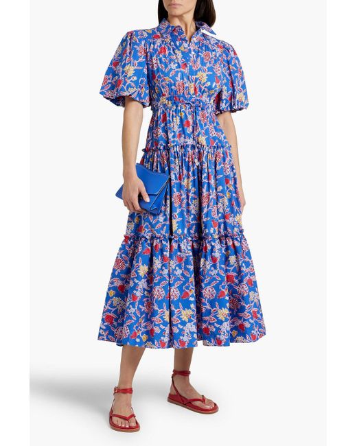 10 Crosby Derek Lam Blue Dahlia Tiered Printed Cotton-blend Poplin Shirt Dress