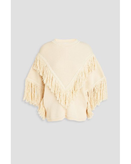 RED Valentino Natural Fringed Ribbed Cotton Sweater