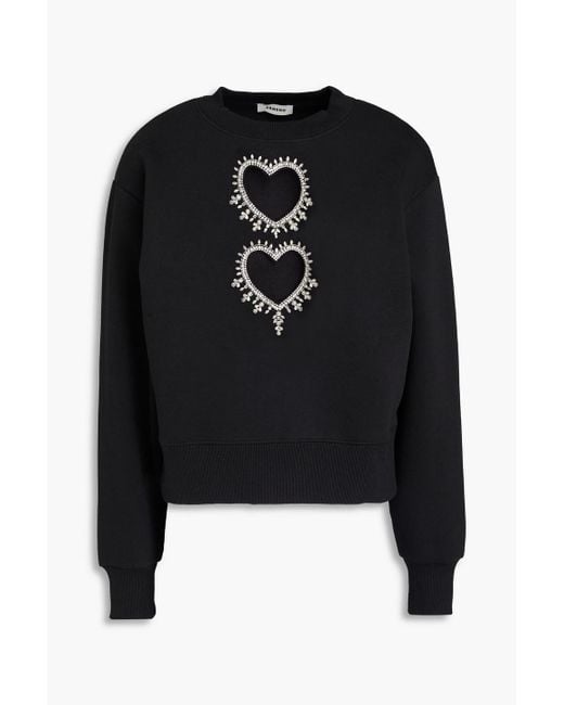 Sandro Black Embellished Cutout Cotton-blend Fleece Sweatshirt