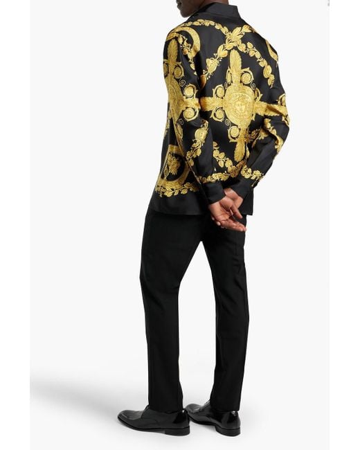 Versace Yellow Printed Silk-twill Shirt for men