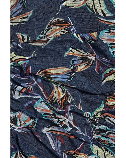 Diane von Furstenberg Blue Ganesa Ruched Printed Stretch-mesh Midi Dress