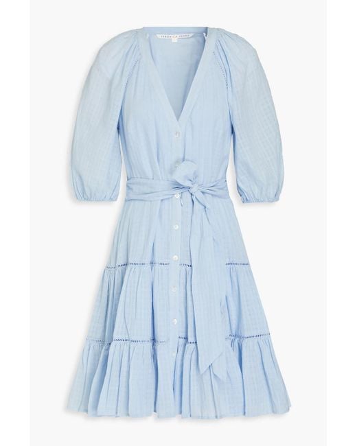 Veronica Beard Blue Dewey Belted Cotton-gauze Mini Shirt Dress