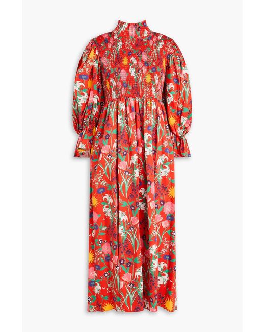Borgo De Nor Catriona Gathered Floral-Print Cotton Maxi Dress