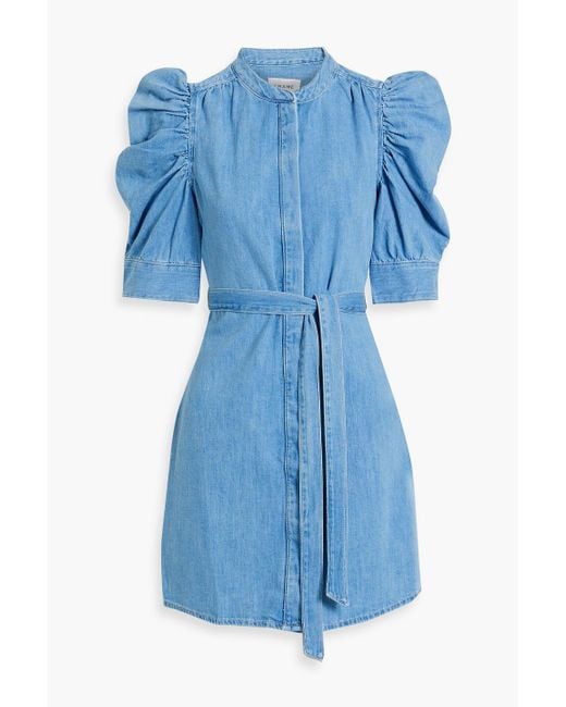 FRAME Blue Ruched Denim Mini Dress