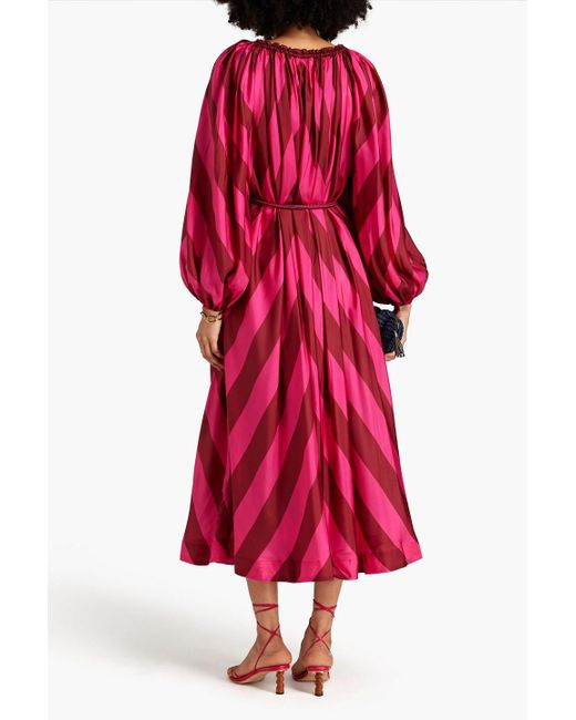 Zimmermann Red Striped Silk-satin Midi Dress