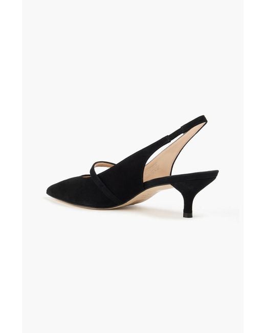 Stuart Weitzman Black Aura 50 Crystal-Embellished Suede Slingback Mary Jane Pumps