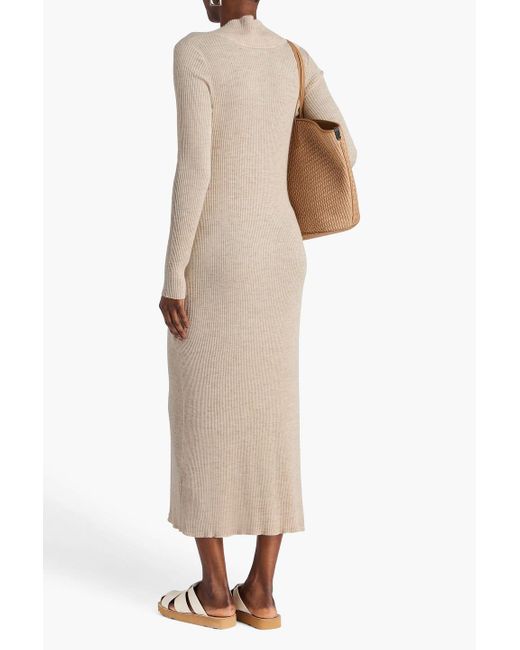 Brunello Cucinelli Natural Cashmere, Silk And Linen-blend Midi Dress