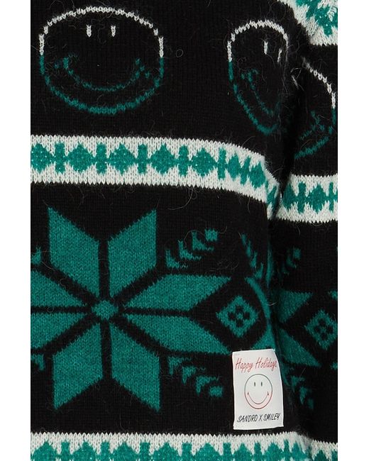 Sandro Green Jacquard-knit Wool-blend Sweater