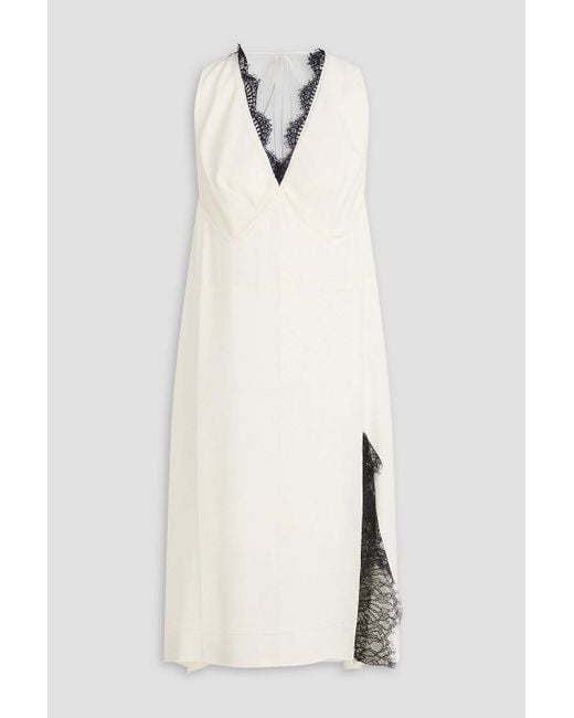 Victoria Beckham White Lace-trimmed Crepe-satin Midi Dress