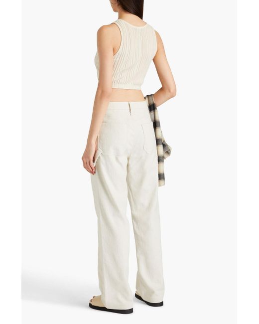 Rag & Bone White Cotton And Linen-blend Bouclé-tweed Wide-leg Pants