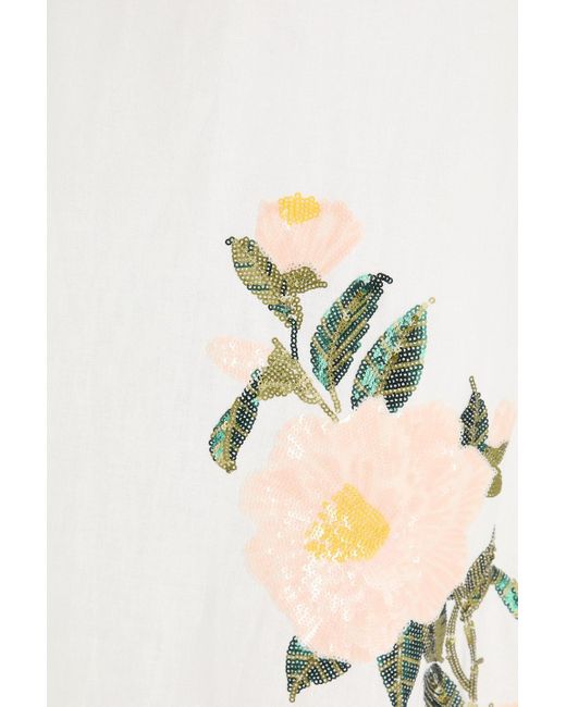 Zimmermann Natural Sequin-Embellished Linen Midi Skirt