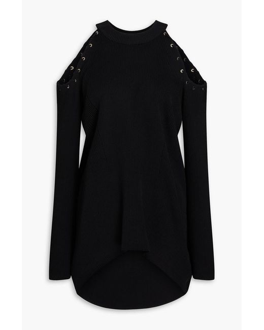 Camilla Black Cold-Shoulder Ribbed-Knit Top