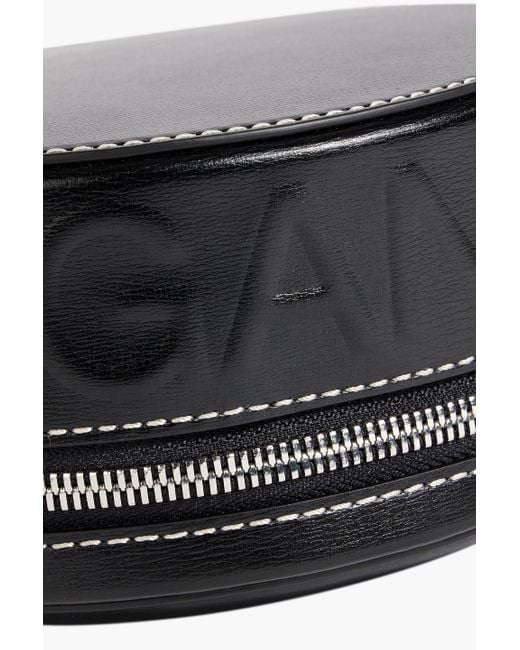 Ganni Black Banner Embossed Leather Shoulder Bag