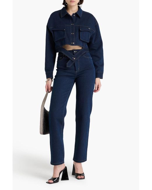 ROTATE BIRGER CHRISTENSEN Blue Cropped Denim Jacket
