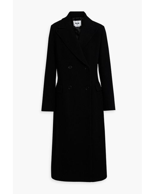 MSGM Double-breasted Ribbed Wool-blend Coat in Black | Lyst