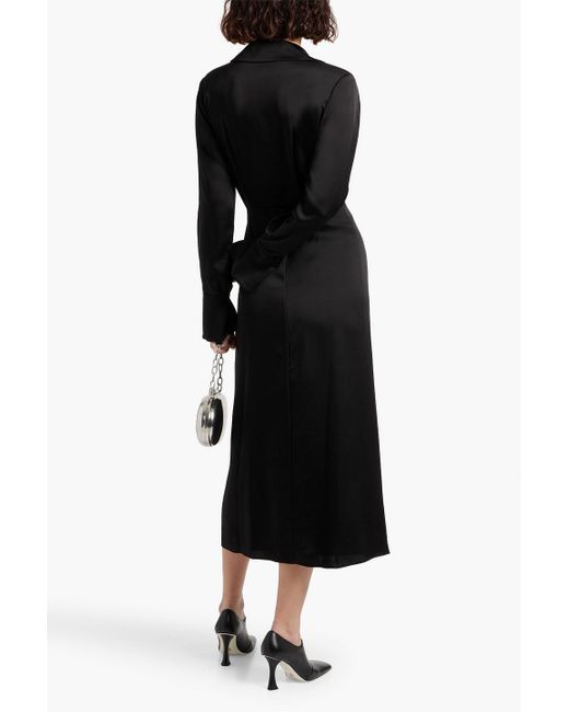 Jonathan Simkhai Black Samba hemdkleid in midilänge aus glänzendem crêpe mit wickeleffekt