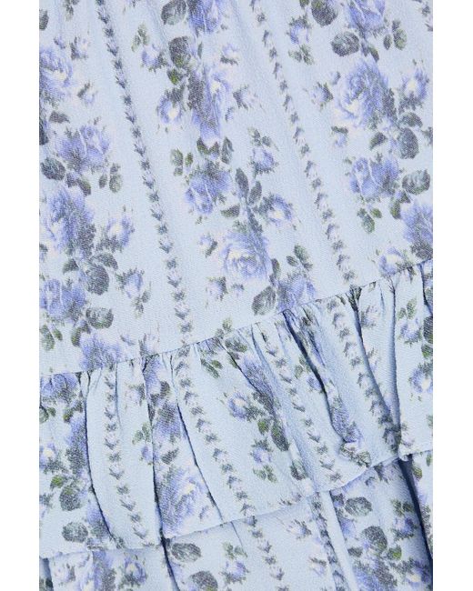 LoveShackFancy Blue Bitsy Tiered Floral-print Crepe Mini Skirt