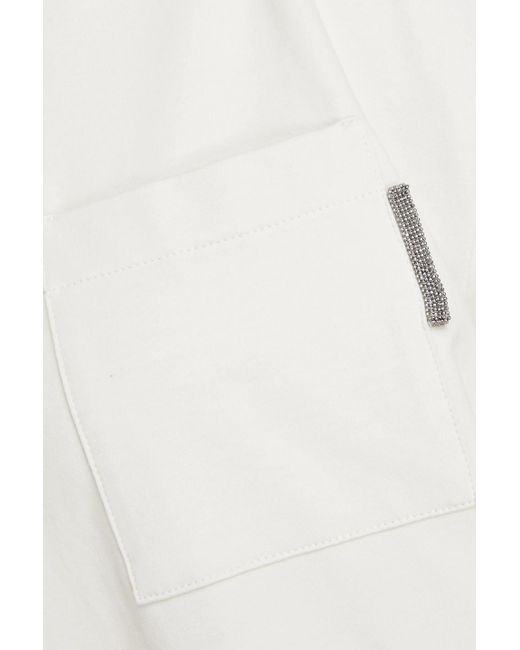 Brunello Cucinelli White Kleid aus jersey aus einer baumwollmischung mit zierperlen