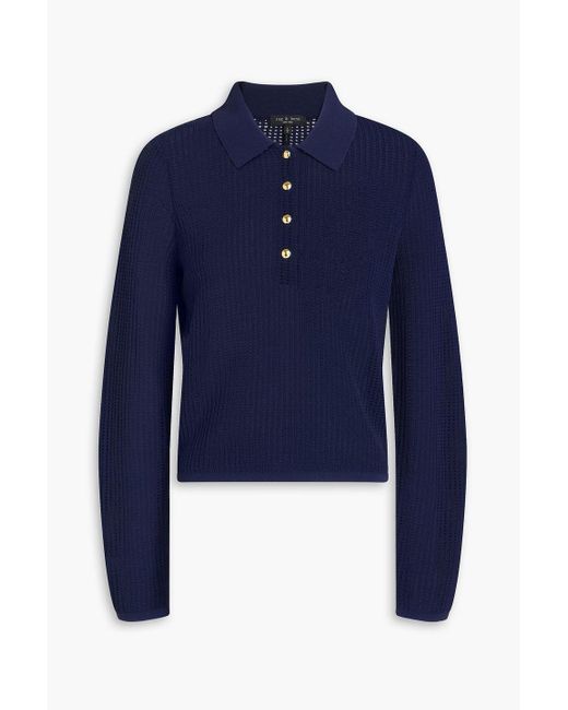 Rag & Bone Blue Viola Ribbed Cotton-Blend Polo Sweater
