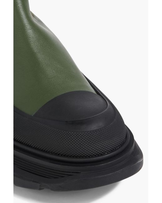 Alexander McQueen Black Tread Slick Leather Knee Boots