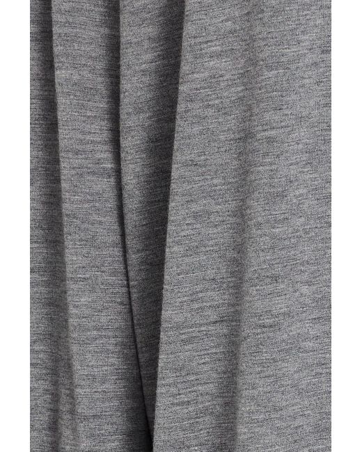 Brunello Cucinelli Gray Midikleid aus jersey aus einer wollmischung mit stehkragen und zierperlen
