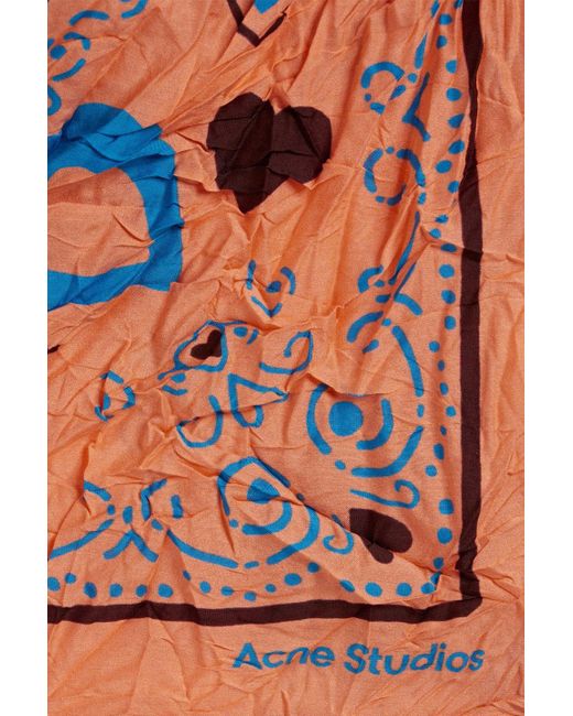Acne Orange Printed Cotton And Silk-blend Scarf