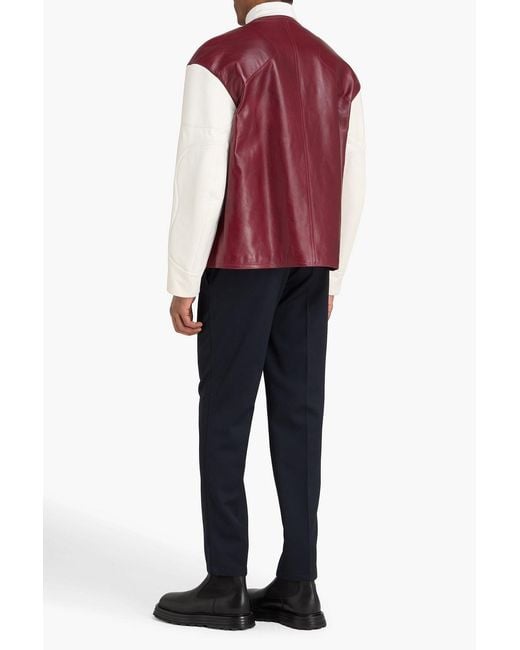 Jil Sander Red Two-Tone Leather Jacket for men