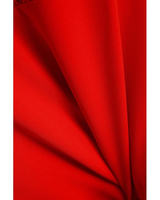 ML Monique Lhuillier Red Guipure Lace-trimmed Crepe Midi Dress