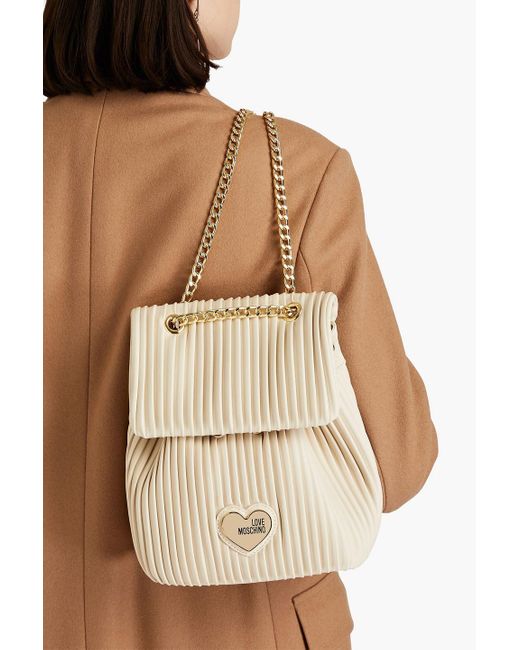 Love Moschino Natural Pintucked Faux Leather Backpack