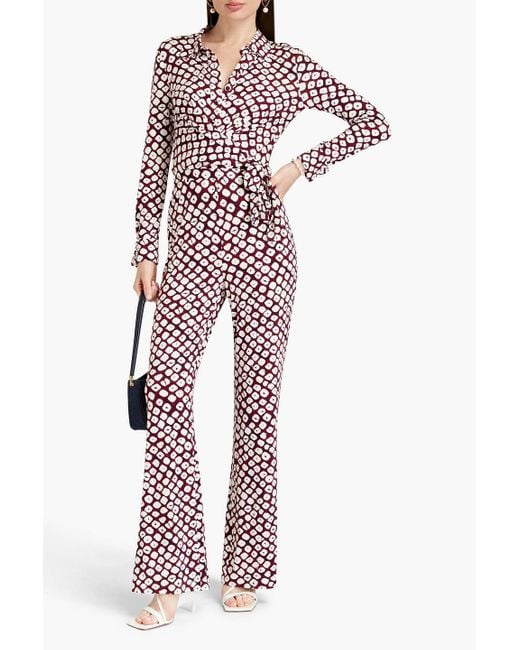 Diane von Furstenberg Red Michelle Wrap-effect Printed Jersey Jumpsuit