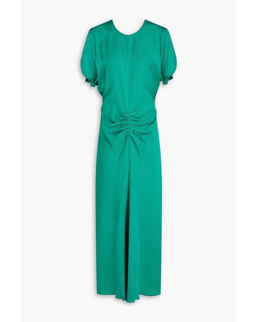 Victoria Beckham Green Gathered Grain De Poudre Midi Dress