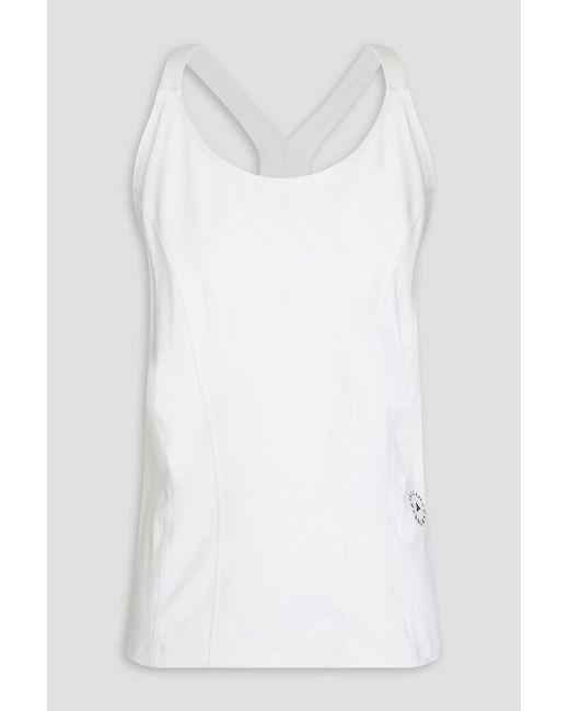 Adidas By Stella McCartney White Tanktop aus stretch-jersey mit logoprint und cut-outs