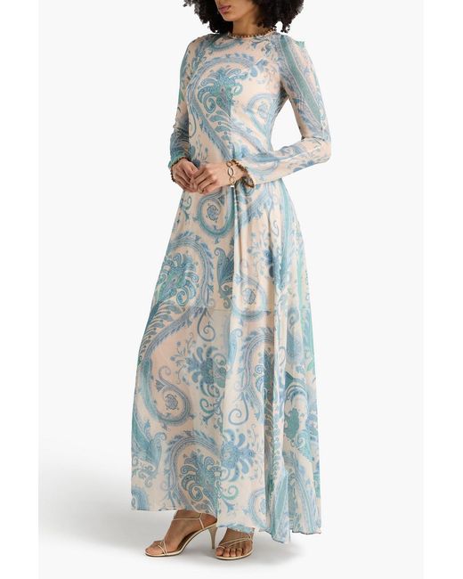 Zimmermann Blue Paisley-Print Georgette Maxi Dress
